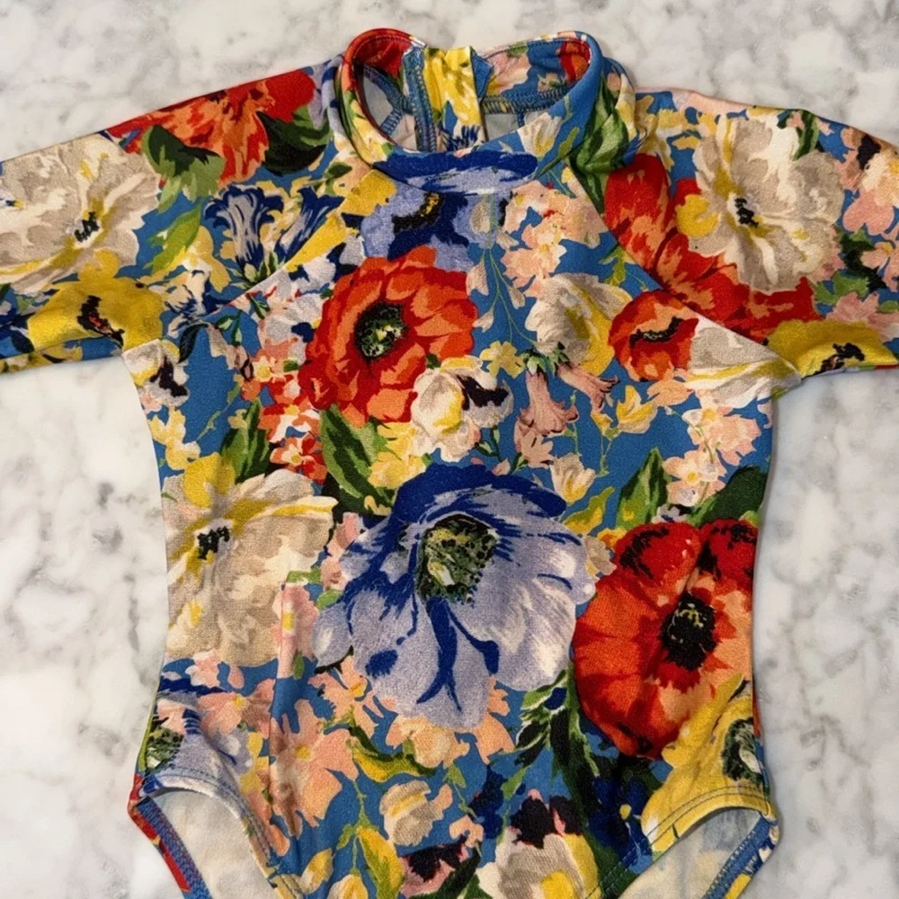 Zimmermann Floral Long Sleeve Rashguard Swim 1Y